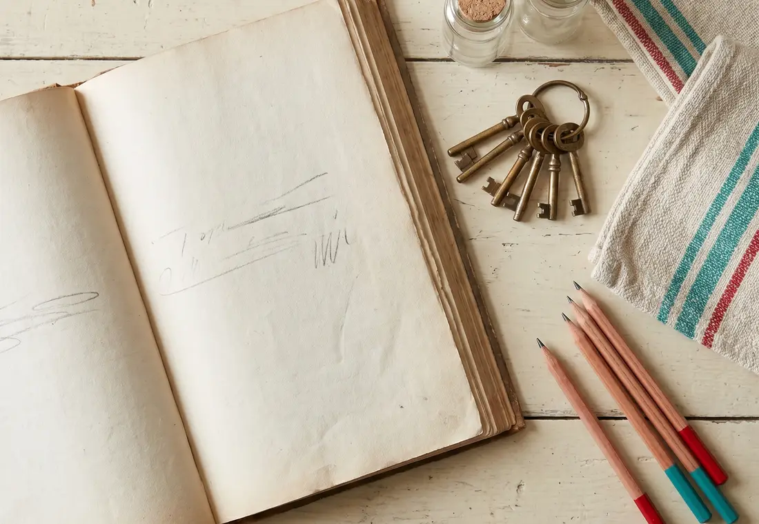 Small provisions arranged beside a compact inventory sheet